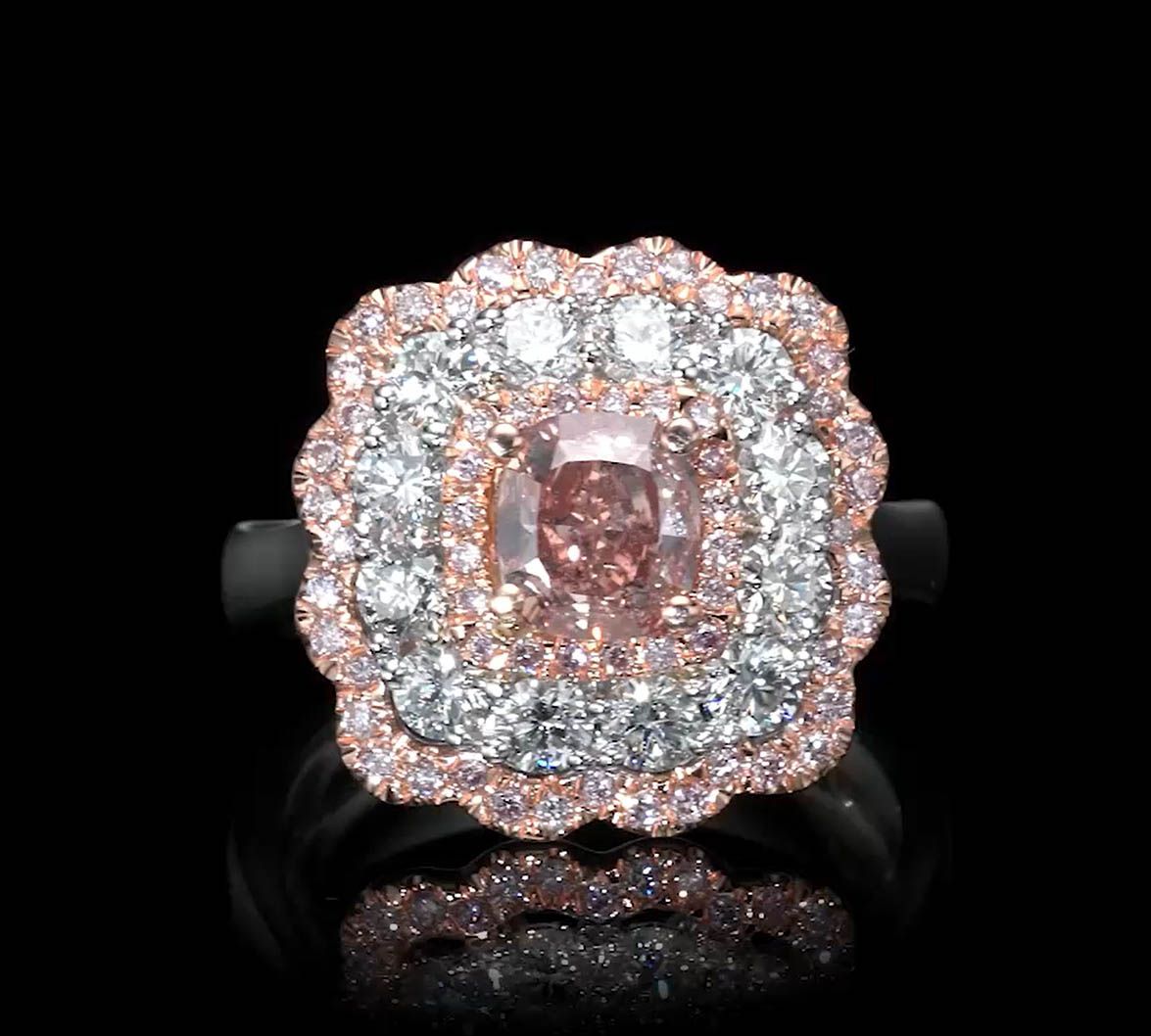 Ring with 1.00ct Fancy Brown-Pink, 1.36ct Small White and Pink Diamonds