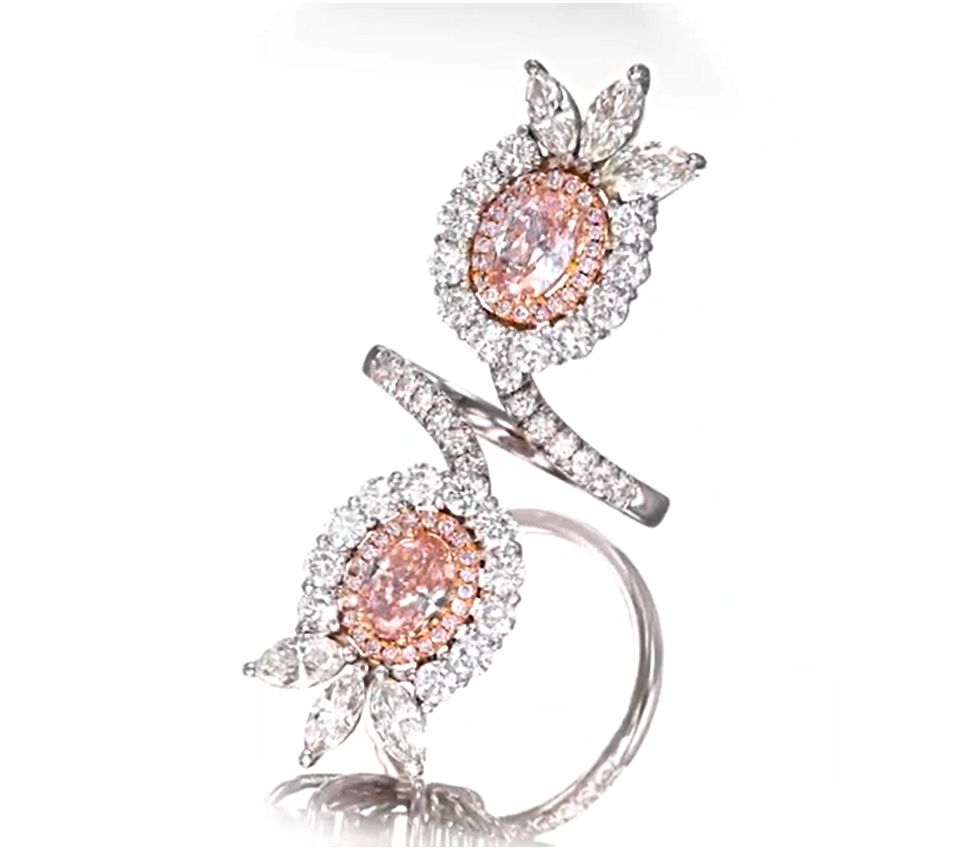 4.11 carat TW Ring with Pink Oval Diamonds, GIA