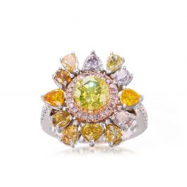 3.57 carat TW Ring with Fancy Color Diamonds, GIA