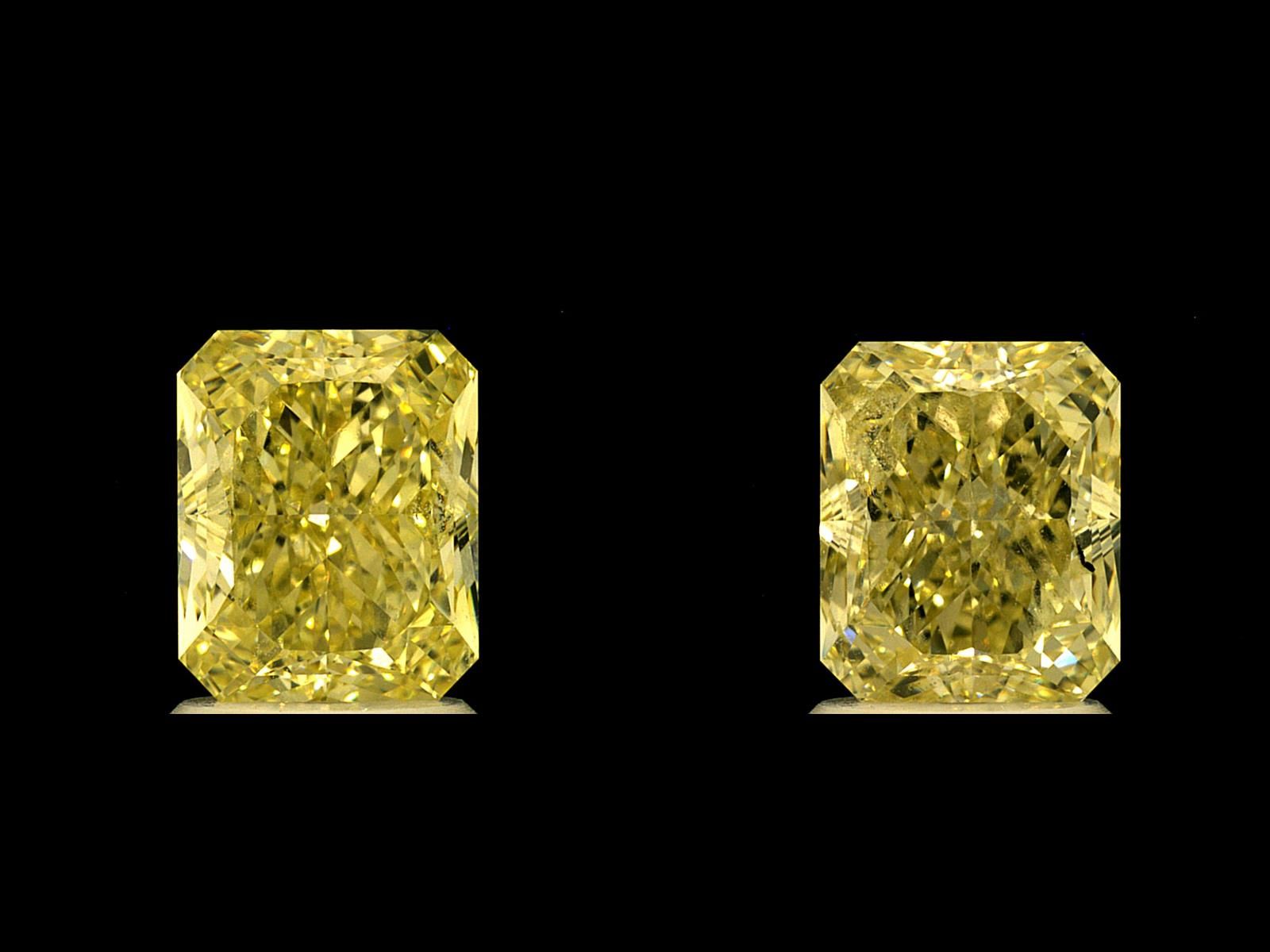 4.41ct., Pair of Natural Fancy Yellow, Radiant Shape, IF-VS Clarity, GIA