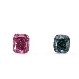 Pair of 0.42 carat, Fancy Deep Bluish Green & Vivid Purplish Pink, GIA