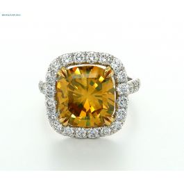 Ring with 5.17ct, Fancy Deep Brownish Orangy Yellow, Cushion, GIA