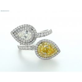 Ring with 0.70ct & 0.75ct with Fancy Yellow Pearshape, GIA