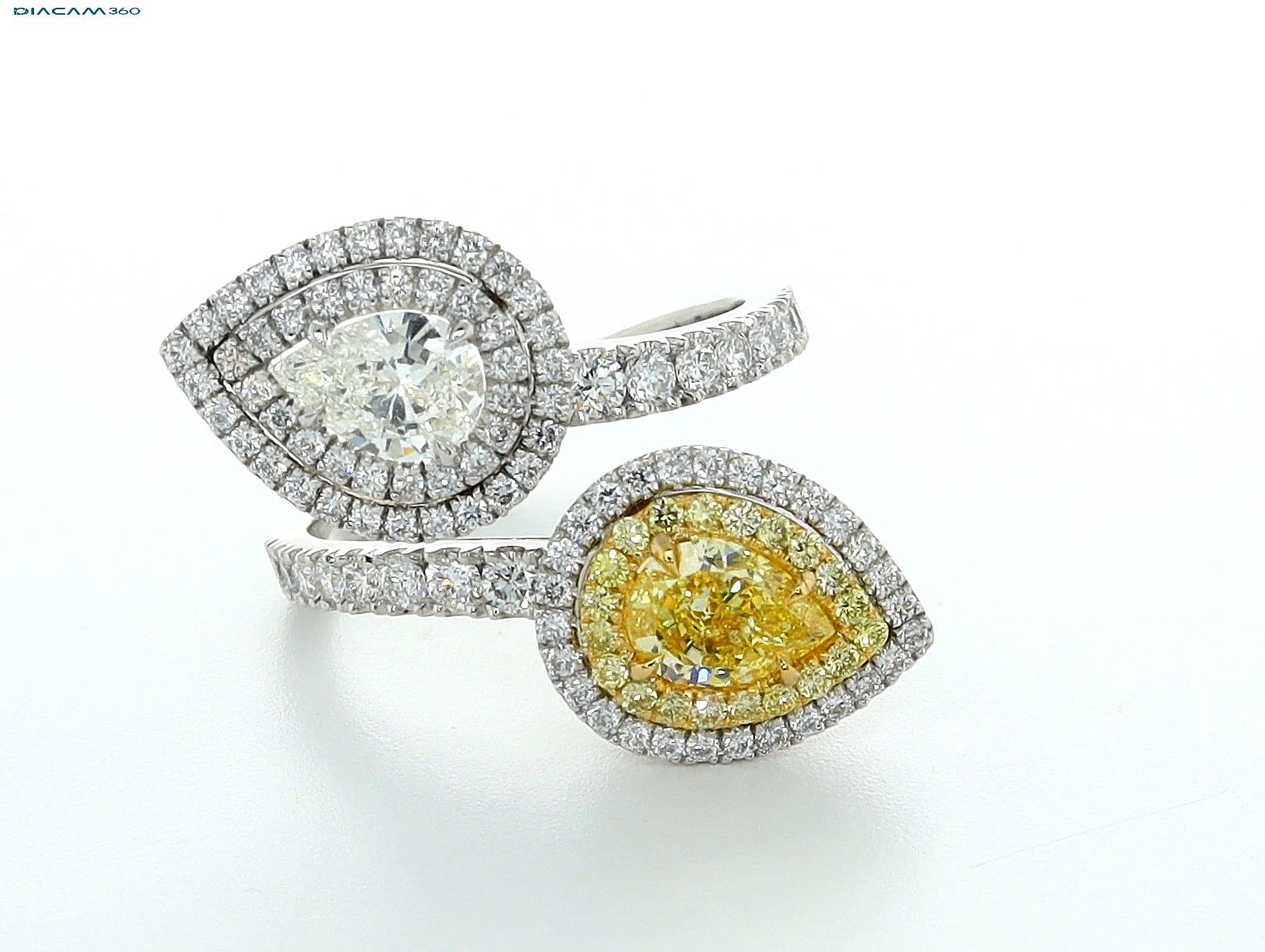 Ring with 0.70ct & 0.75ct with Fancy Yellow Pearshape, GIA