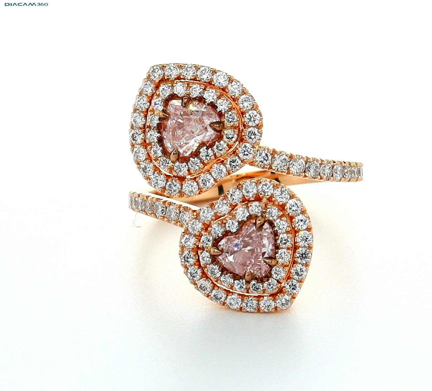 Ring with Pair of 0.35ct & 0.35ct Fancy Light Pink, Heartshape, GIA