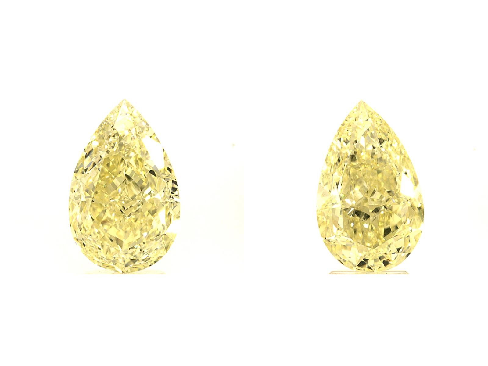 Pair of 5.03 & 5.01ct, Fancy Light Yellow, Pearshape, GIA