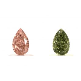 Pair of 1.23ct, Pink and Green, Pearshape, GIA,