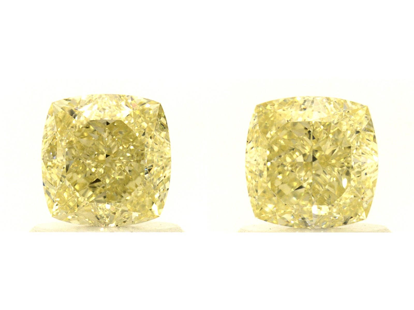 Pair of 2.17ct, Fancy Light Yellow, Cushion, GIA