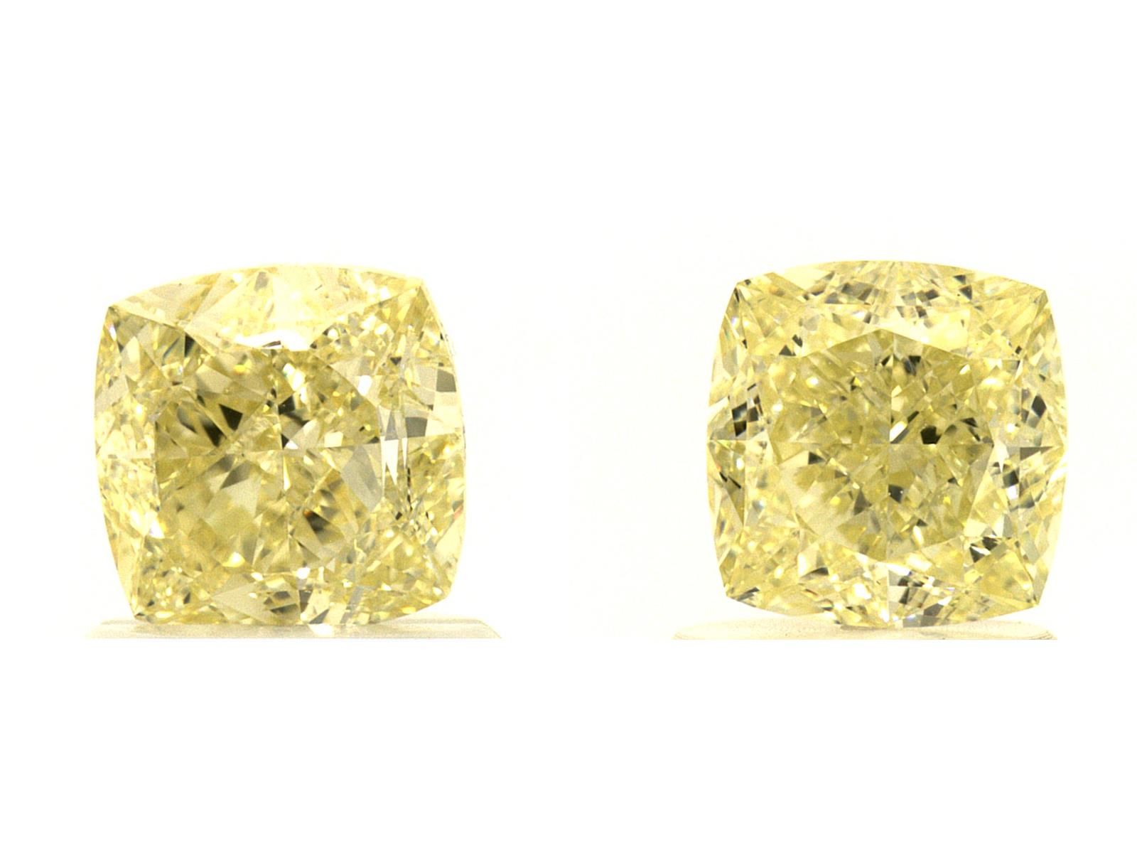 Pair of 1.54ct Fancy Light Yellow, Cushion, GIA